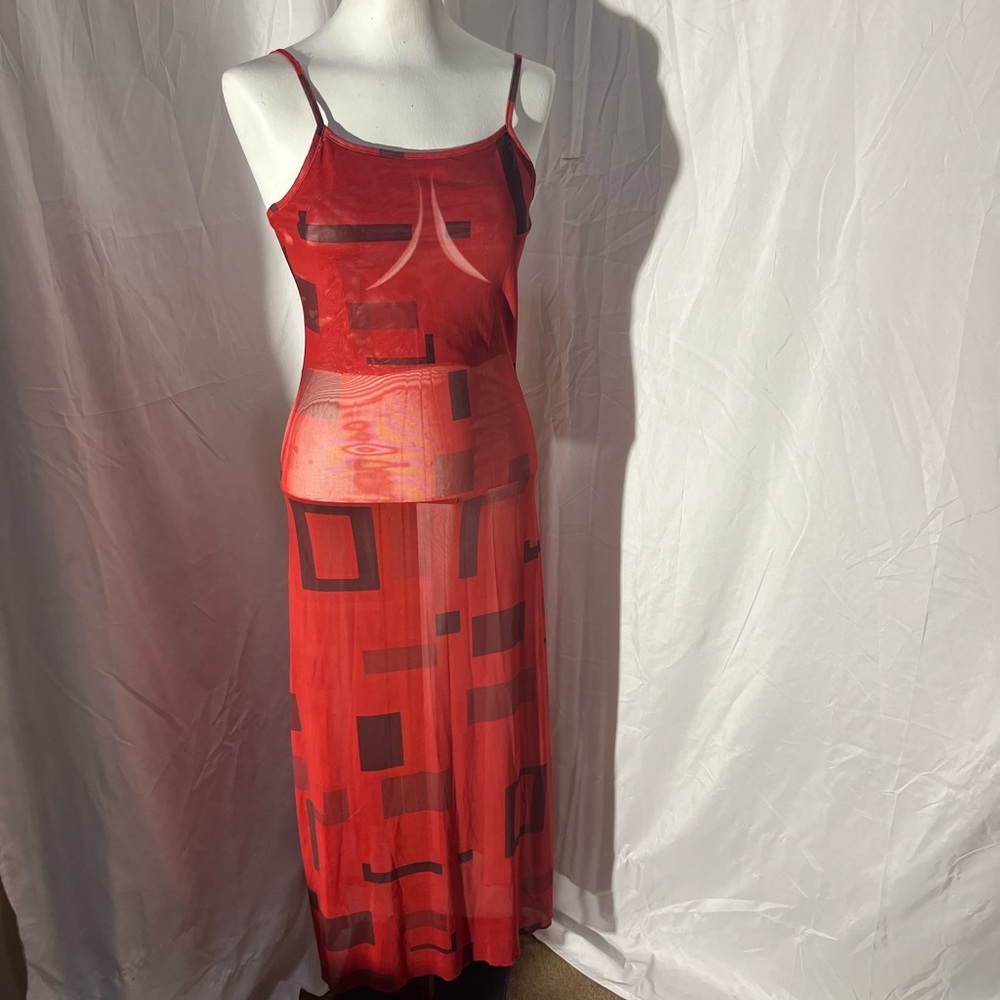 Red Geometric Print Women's Slip Dress